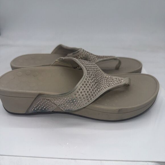 Vionic Women 8 Beige Bejeweled  Thong Sandal Podiatrist Design Platform Comfort - Picture 5 of 7